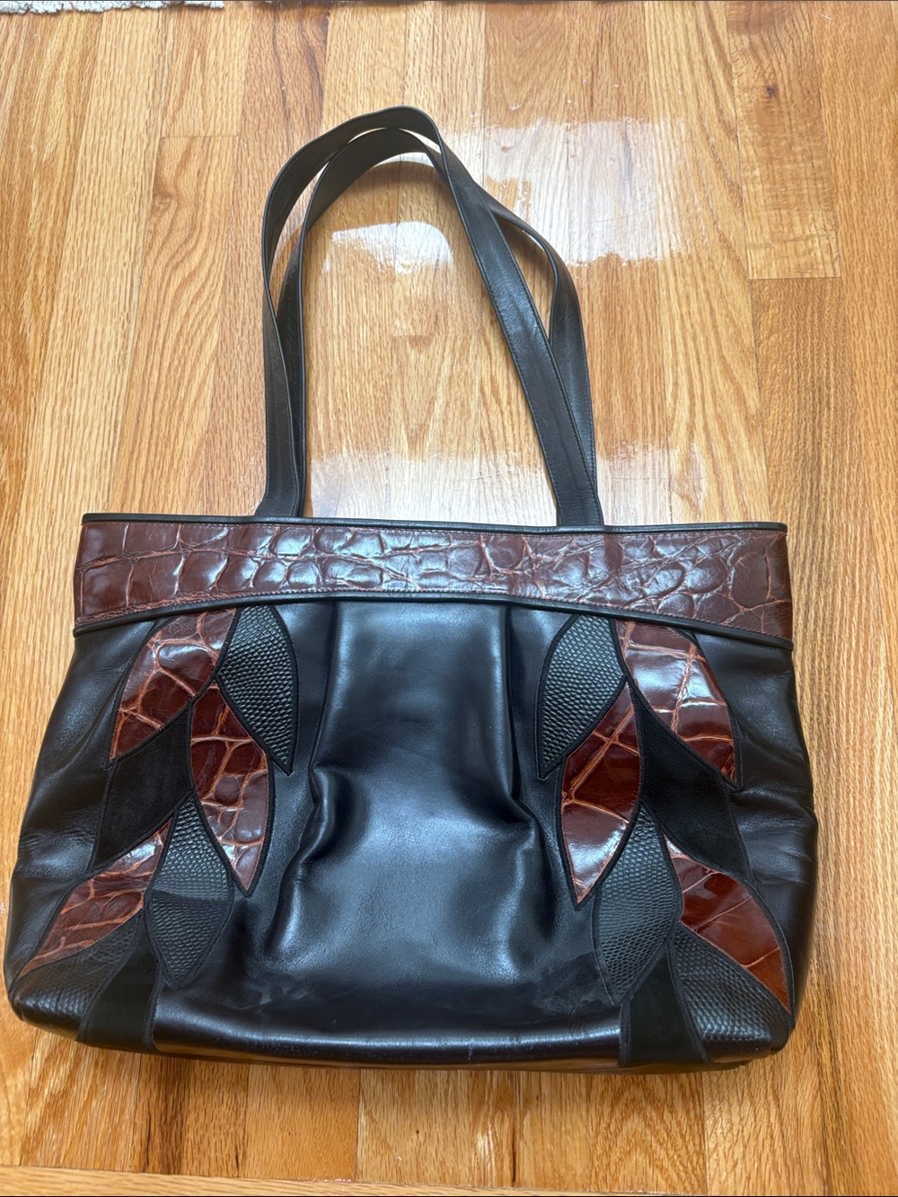 Genuine leather! Black and Brown Leather Tote Bag - Classic Women's Handbag